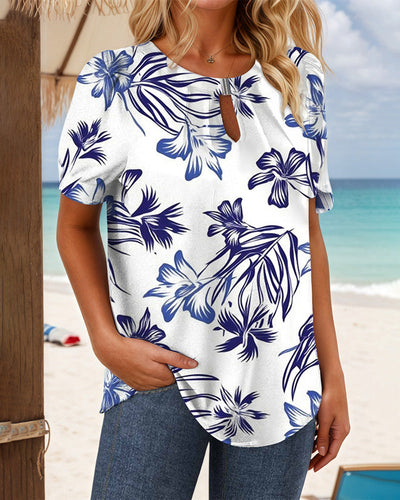 T-Shirt Rundhals Blumenprint Gestrickt