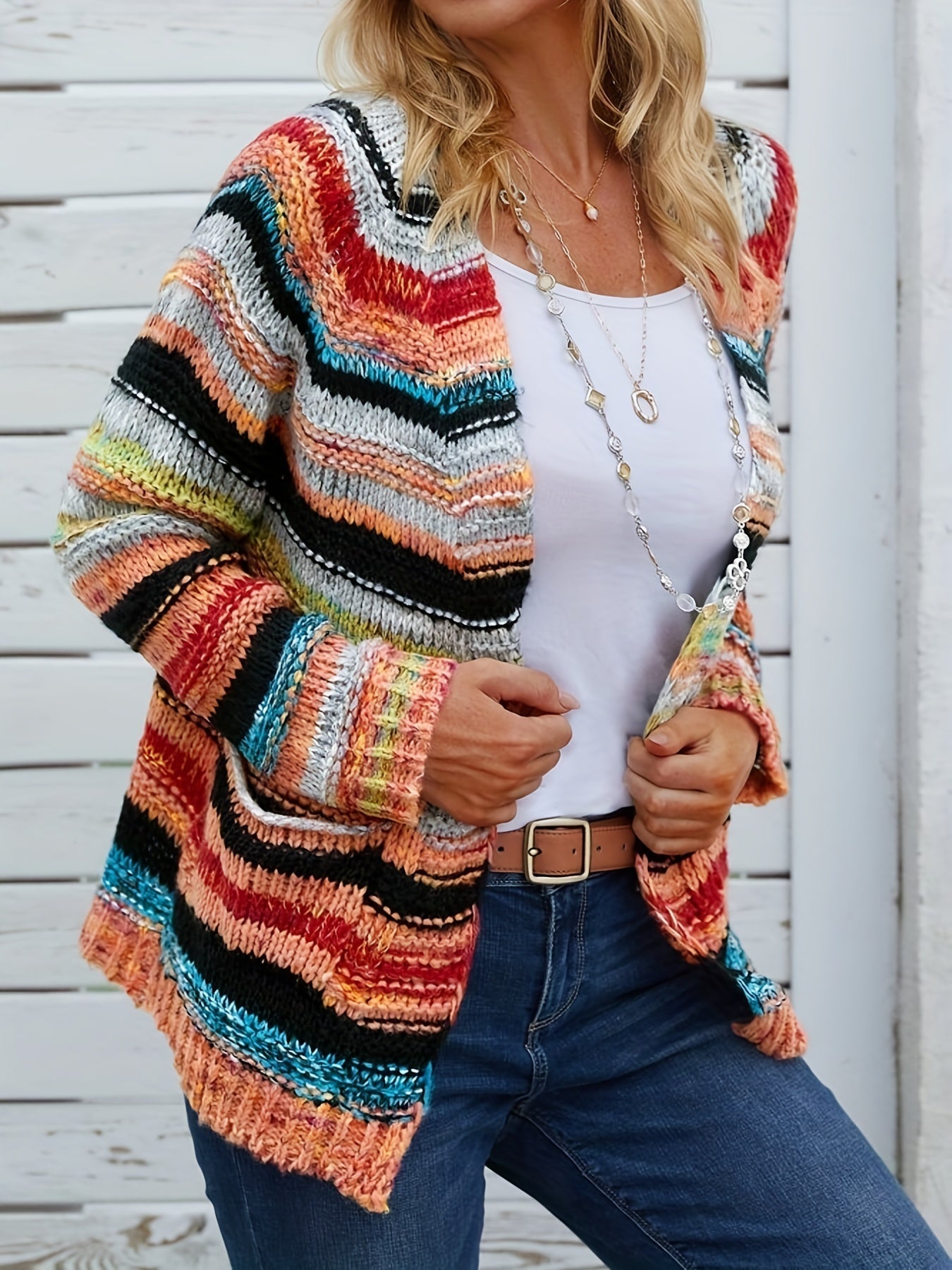 Farbenfroher Winter-Strickjacke für Damen
