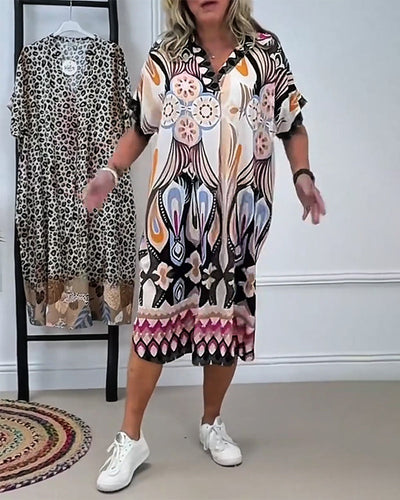 Kleid Boho Bedruckt Gerade Kurzärmelig