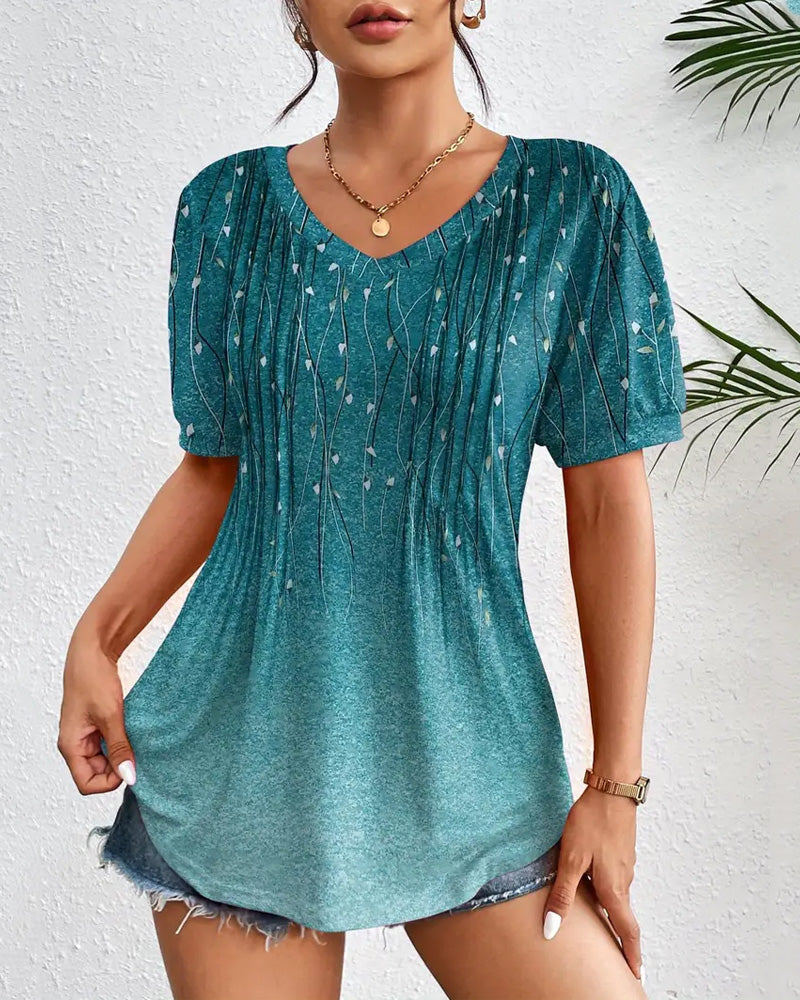 T-Shirt V-Ausschnitt lässig bedruckt kurzärmelig