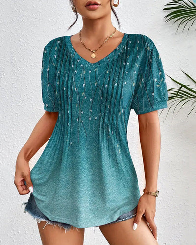 T-Shirt V-Ausschnitt lässig bedruckt kurzärmelig