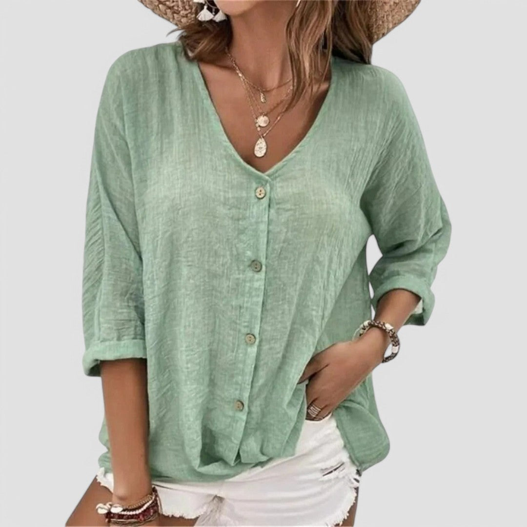 Elena | Handgemachte Bluse mit V-Ausschnitt