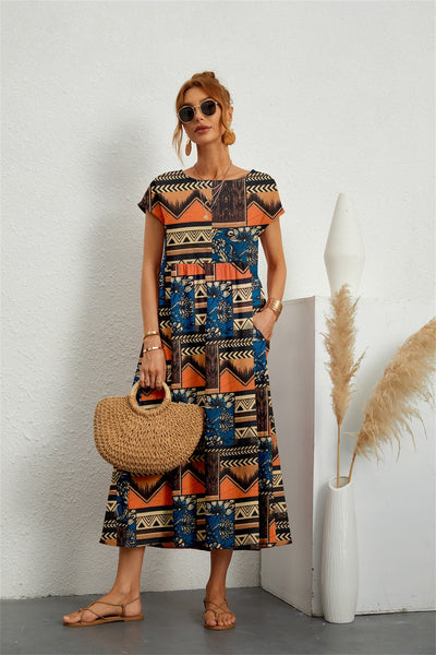 Kurzarm-Blumen Sommerkleid für Damen