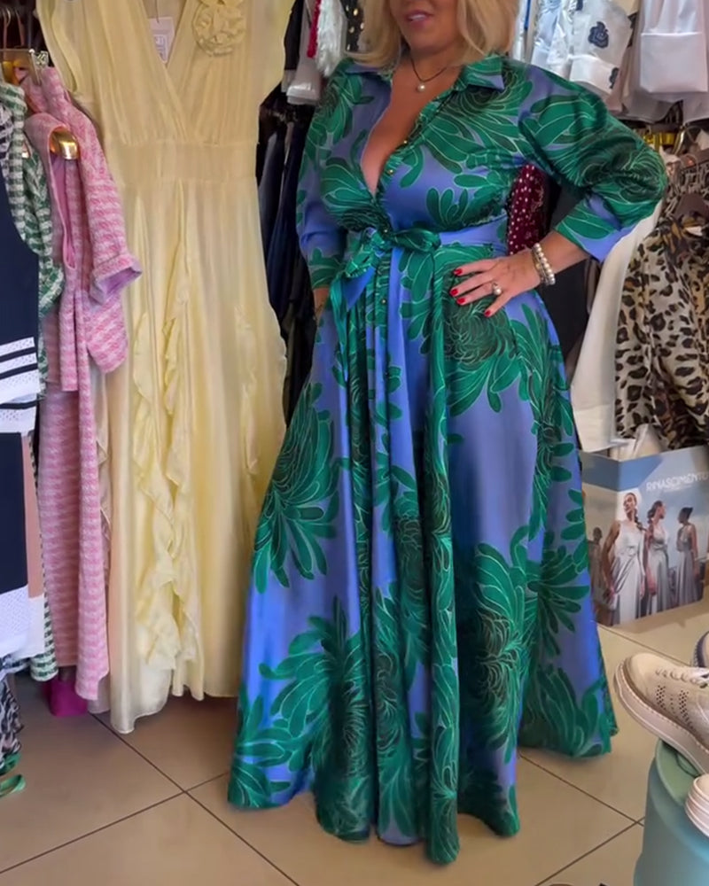 Kleid Langarm V-Ausschnitt tailliert Swing