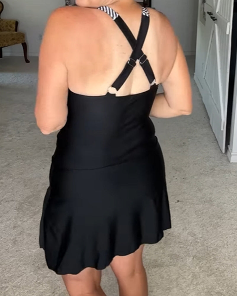 Badeanzug Sexy V-Ausschnitt gestreift Kontrast