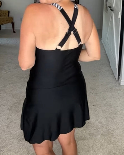 Badeanzug Sexy V-Ausschnitt gestreift Kontrast