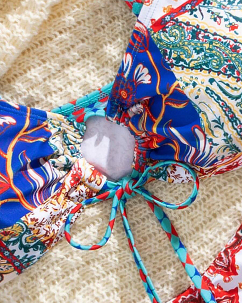 Bikini Bedruckt Schnürung Sexy Dreieck