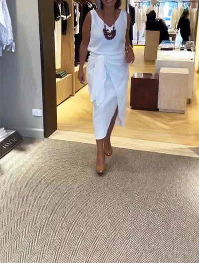 Kleid Ärmellos V-Ausschnitt Uni-Farben