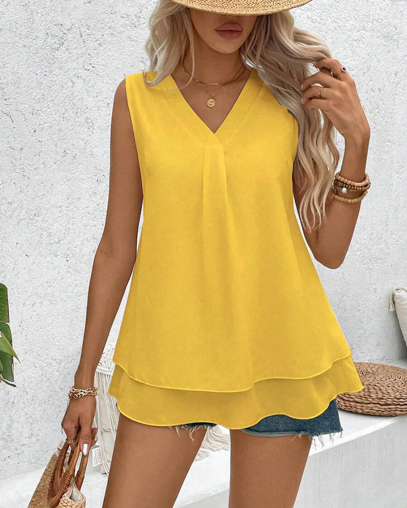 Tanktop Ärmellos V-Ausschnitt Doppel Chiffon