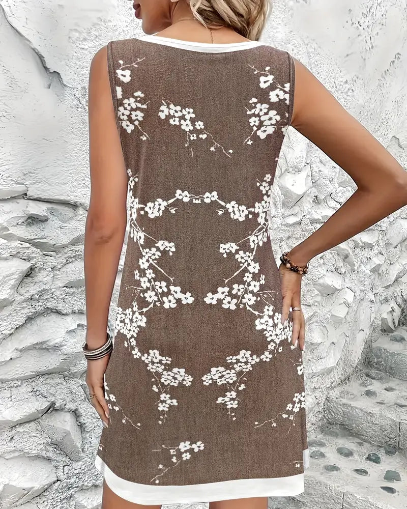 Kleid Lässig Ärmlos Weste Print