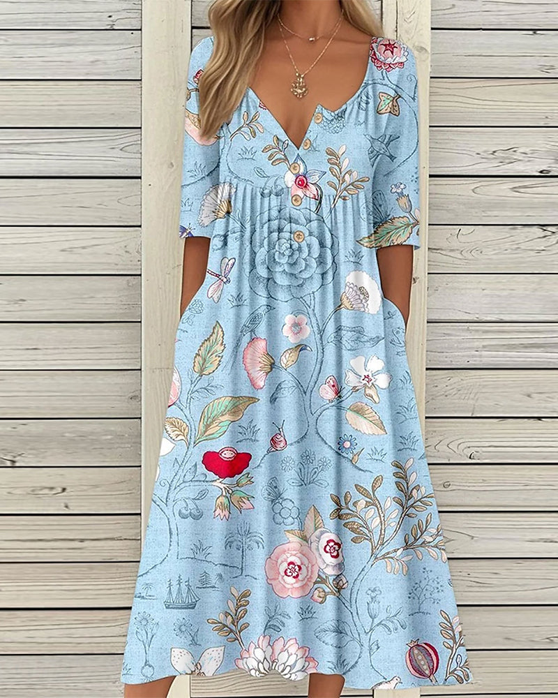 Kleid Halbärmel Gedruckt Plissiert A-Linie