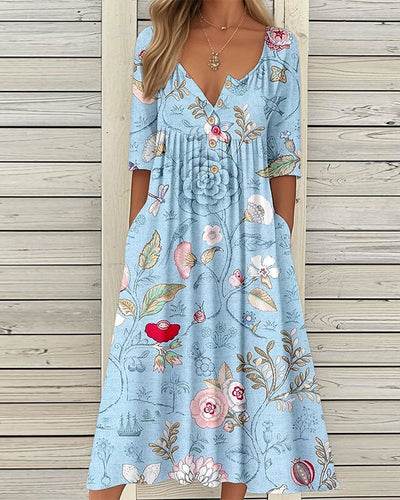 Kleid Halbärmel Gedruckt Plissiert A-Linie