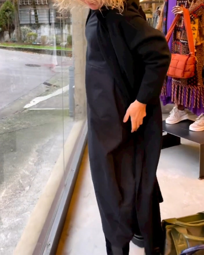 Clara - Schwarzes Midi-Kleid mit Taschen