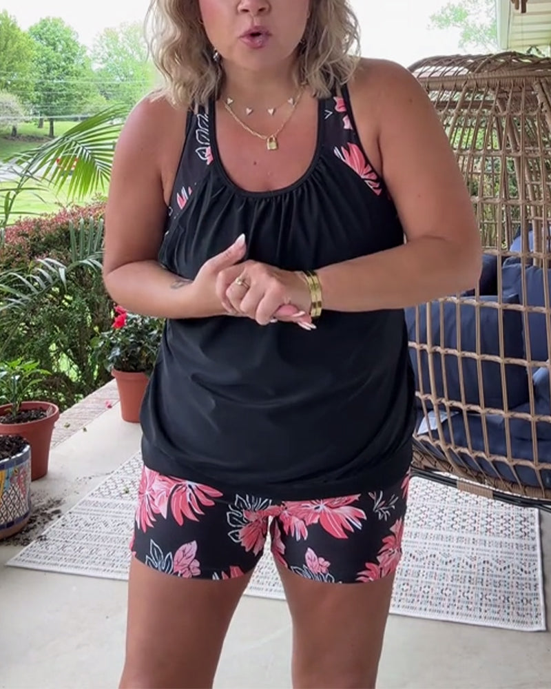 Badeanzug Ärmellos Kontrastdruck Zweiteilig