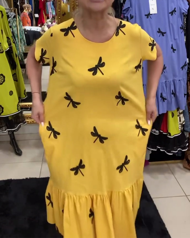 Kleid Rundhals Schmetterlingsdruck