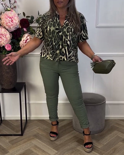 Bluse Modisch Leopardenmuster Kurzarm