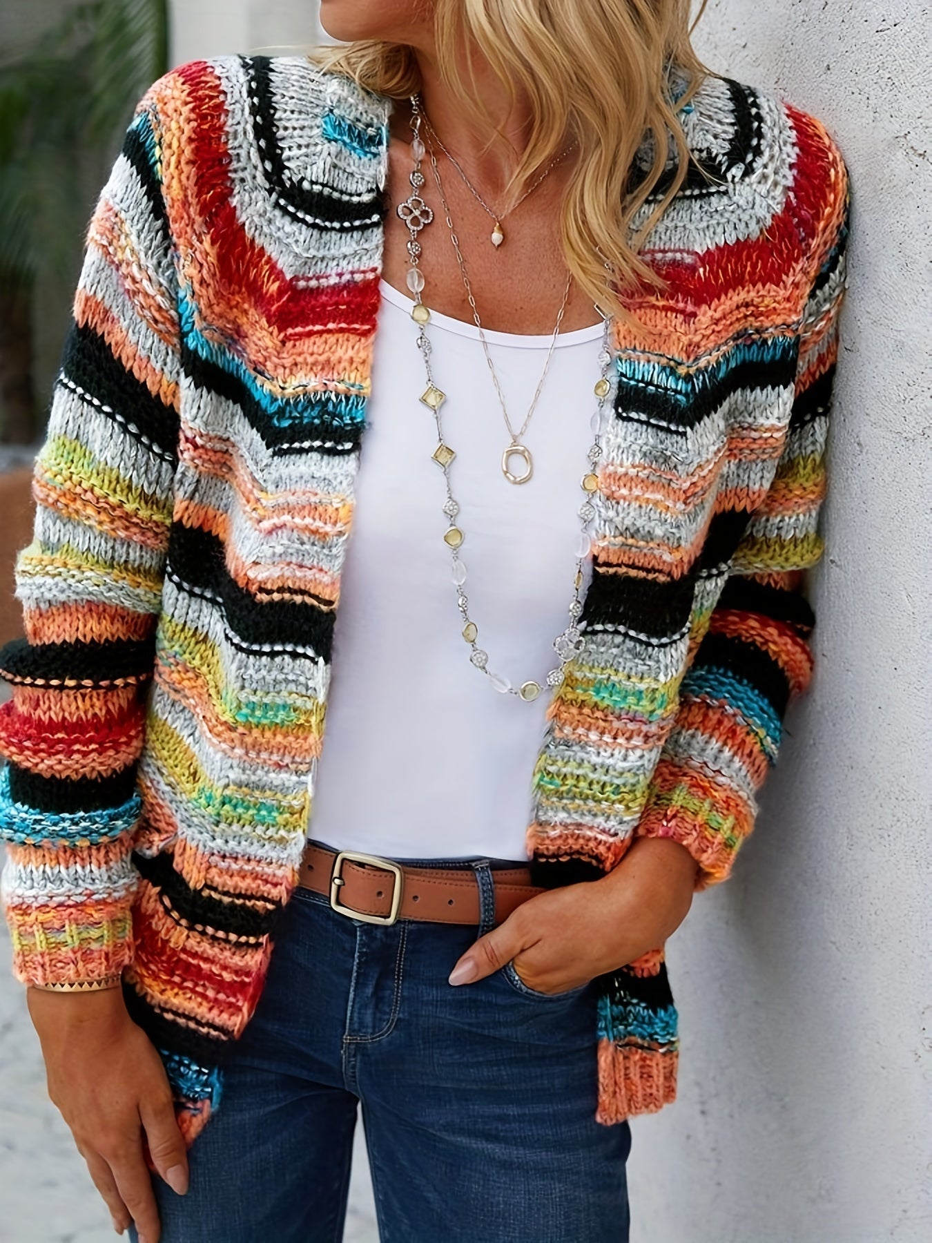 Farbenfroher Winter-Strickjacke für Damen