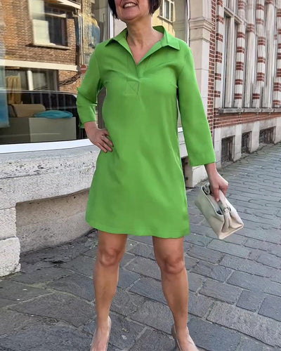 Kleid Polo Kragen Dreiviertelarm Gerade