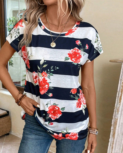 T-Shirt Rundhalsausschnitt Streifendruck