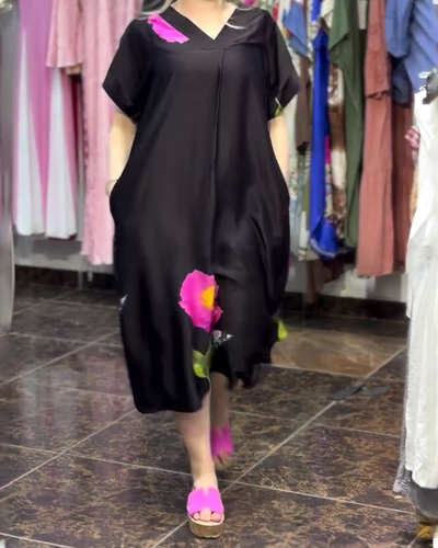 Kleid Mode V-Ausschnitt Weit Gedruckt