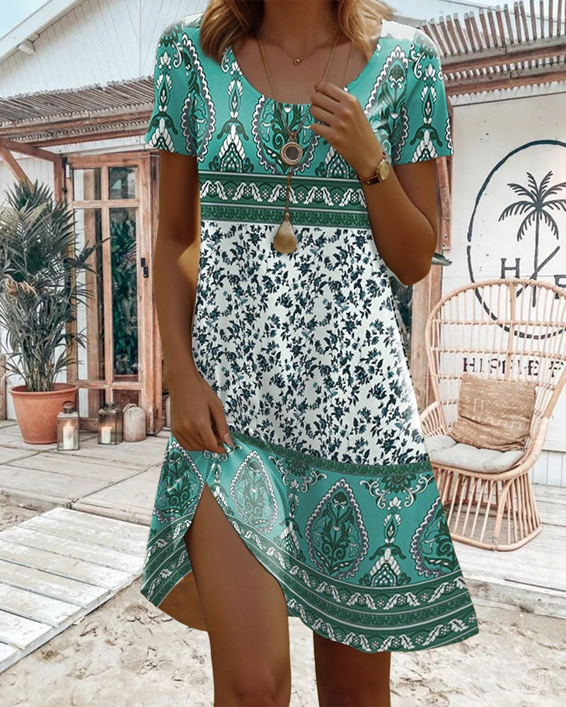 Kleid Kurzarm Kontrastdruck