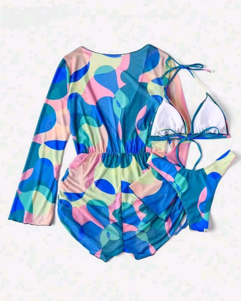 Badeanzug Überwurf Bedruckt Bikini Dreiteilig