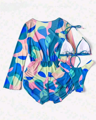 Badeanzug Überwurf Bedruckt Bikini Dreiteilig