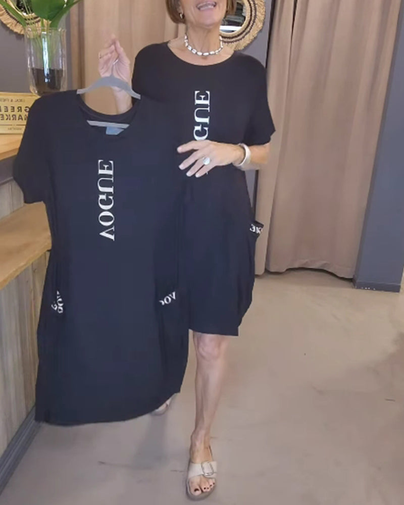 Kleid Casual Kurzärmlig Locker Buchstabe Druck