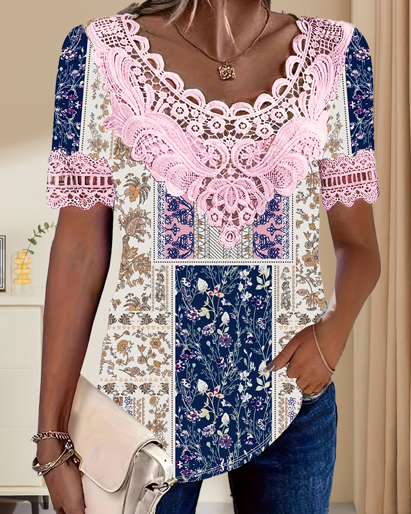 Bluse Spitzenmuster Patchwork