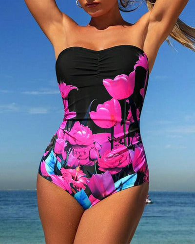 Badeanzug Bandeau Blumenmuster Einteiler