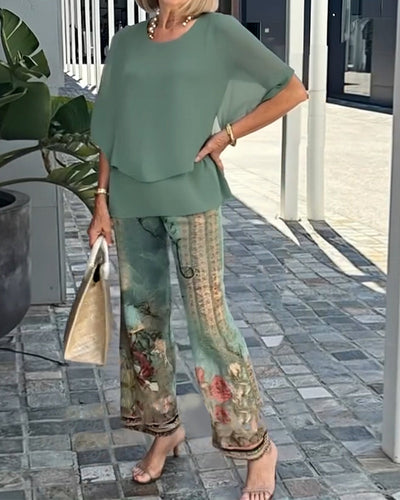 Set Fashion Bedruckte Gerade Hose