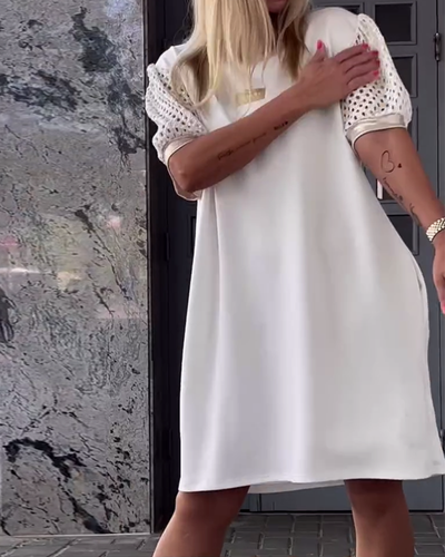 Kleid Rundhals Hohles Design Gerade