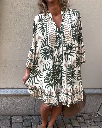 Kleid Glockenärmel Lose Gedruckt Urlaub