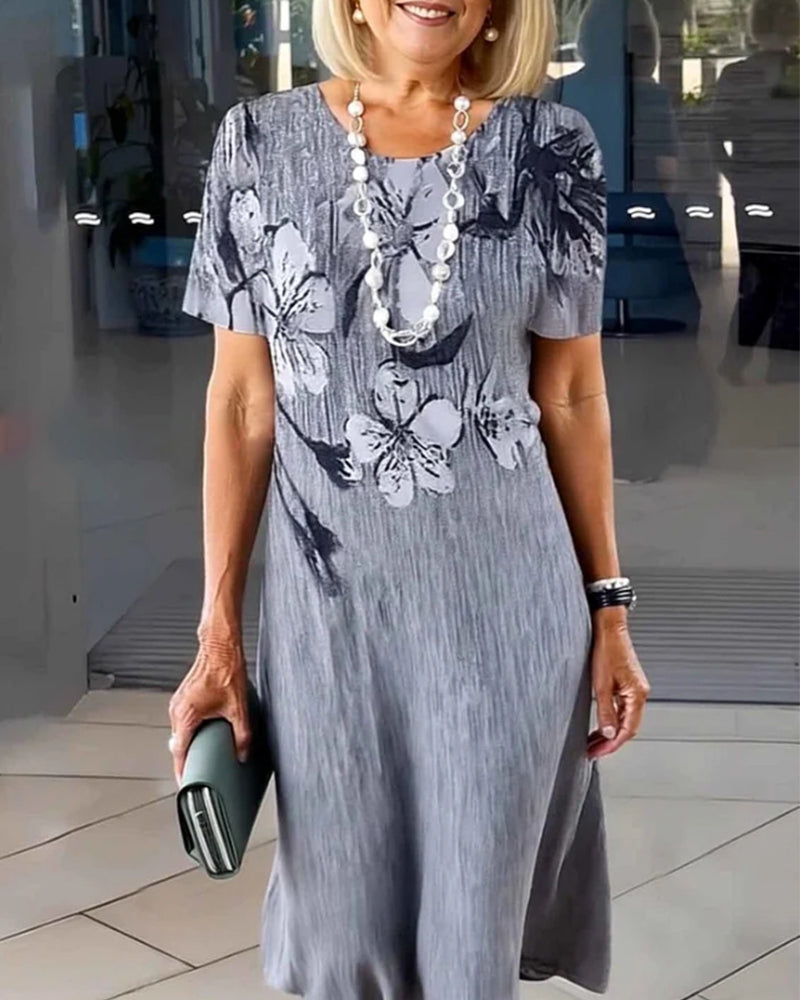 Kleid mit Rundhalsausschnitt kurzarm bedruckt