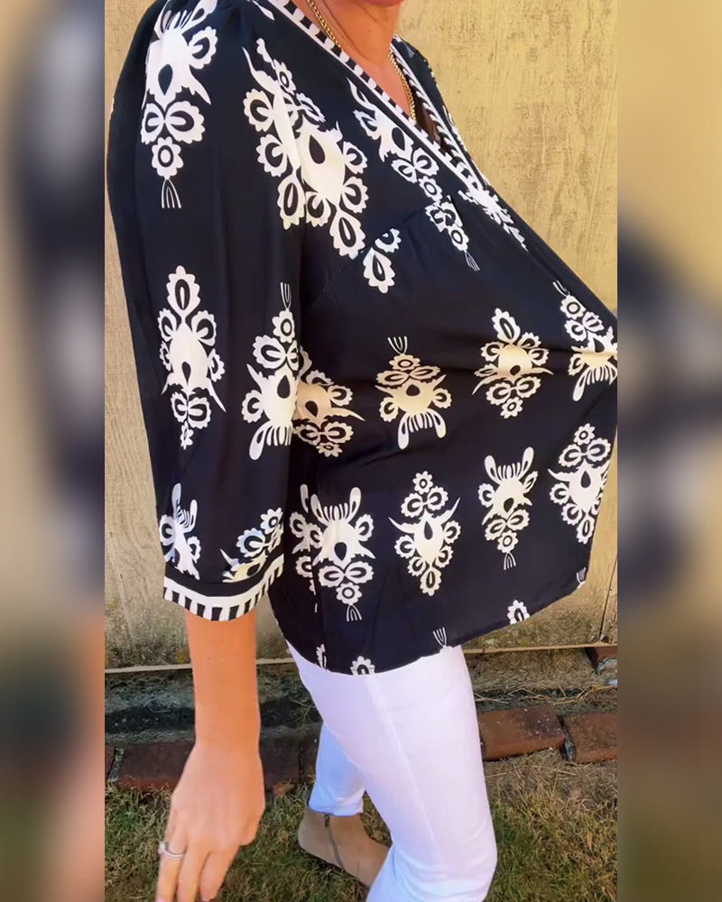 Bluse Dreiviertelärmel Gedruckt