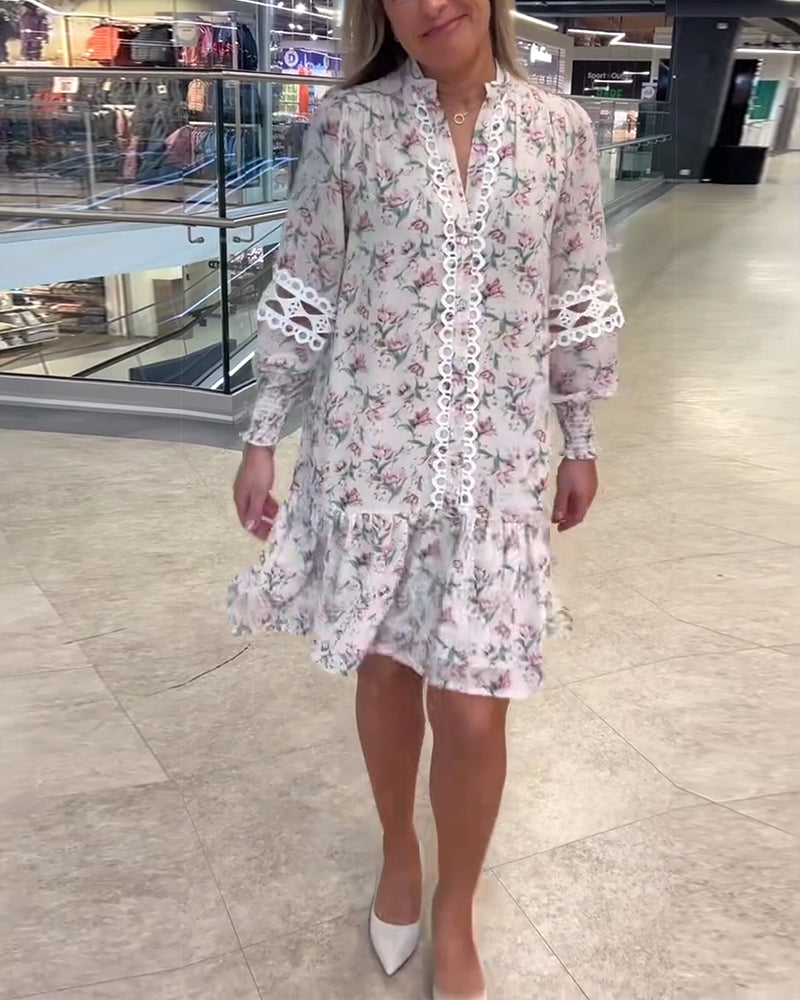 Kleid Laternenärmel Blumen Langarm