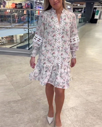 Kleid Laternenärmel Blumen Langarm