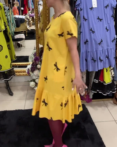 Kleid Rundhals Schmetterlingsdruck