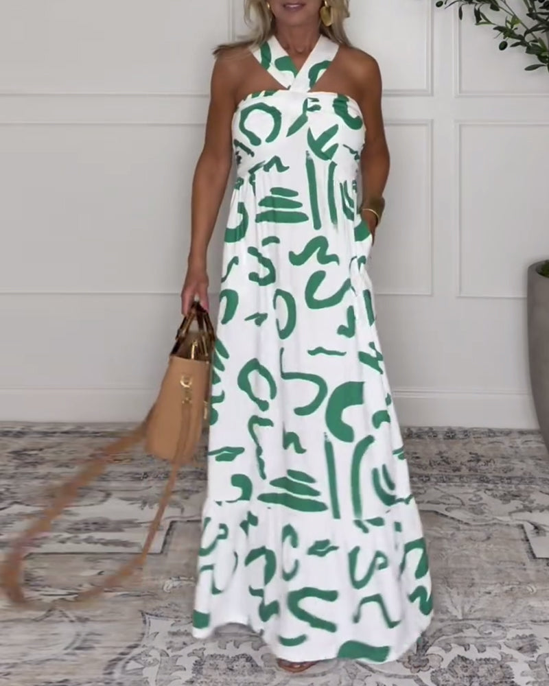 Kleid Neckholder Bedruckt Rückenfrei Sexy