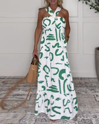 Kleid Neckholder Bedruckt Rückenfrei Sexy