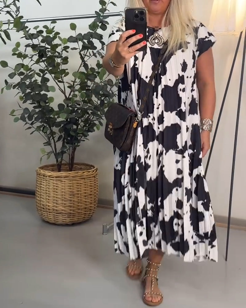 Kleid Bedruckt Weit Kurzärmlig