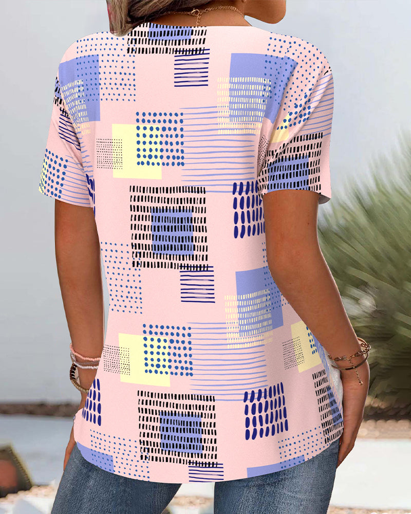 T-Shirt Ausgeschnitten V-Ausschnitt Bedruckt Casual