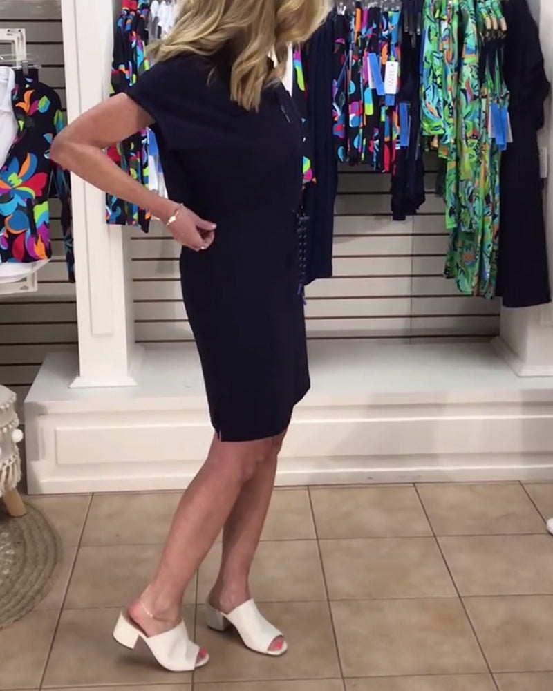 Kleid Halber Reißverschluss Kordelzug Sportlich Polo