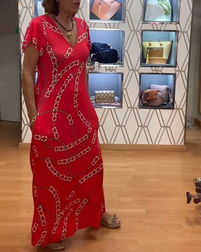 Maxikleid mit V-Ausschnitt und Kettenprint