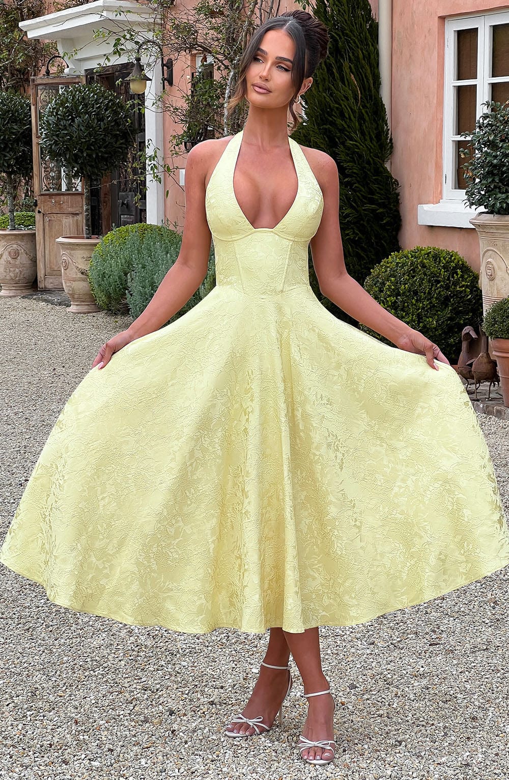 Rosea Midi Kleid mit V-Ausschnitt