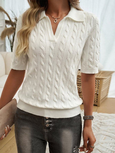 Heidi-Mode | Damen Slim Fit V-Ausschnitt Pullover T-Shirt Lässig Kurzarm Oberteil