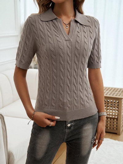 Heidi-Mode | Damen Slim Fit V-Ausschnitt Pullover T-Shirt Lässig Kurzarm Oberteil