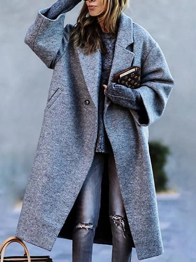 Eleganter Damen Langarm-Wollmantel im lässigen Schnitt – Grau und Grün