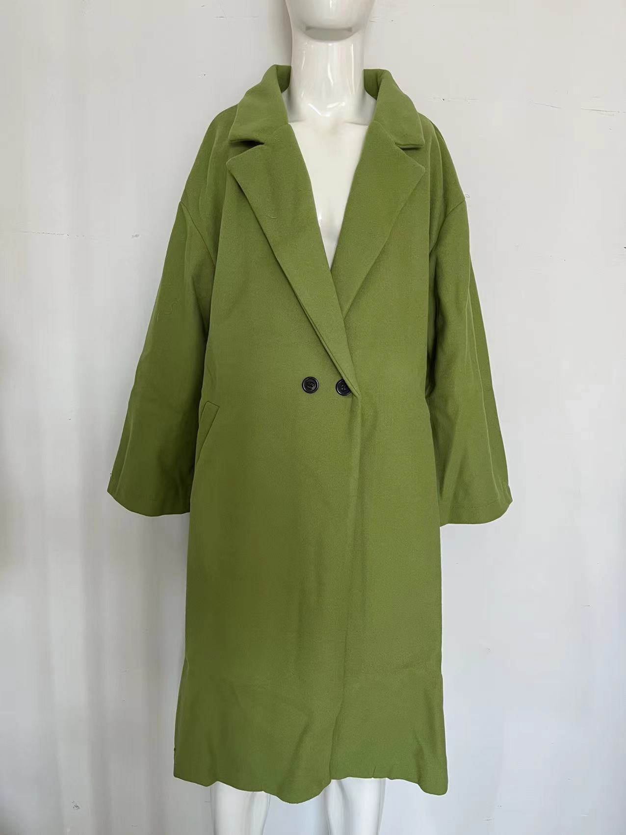 Eleganter Damen Langarm-Wollmantel im lässigen Schnitt – Grau und Grün