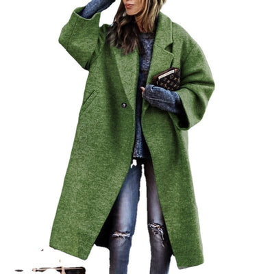 Eleganter Damen Langarm-Wollmantel im lässigen Schnitt – Grau und Grün
